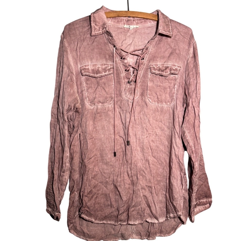 Easel Womens S Mauve Pink Mineral Wash Lace Up Tunic Top Rayon Boho Peasant‎